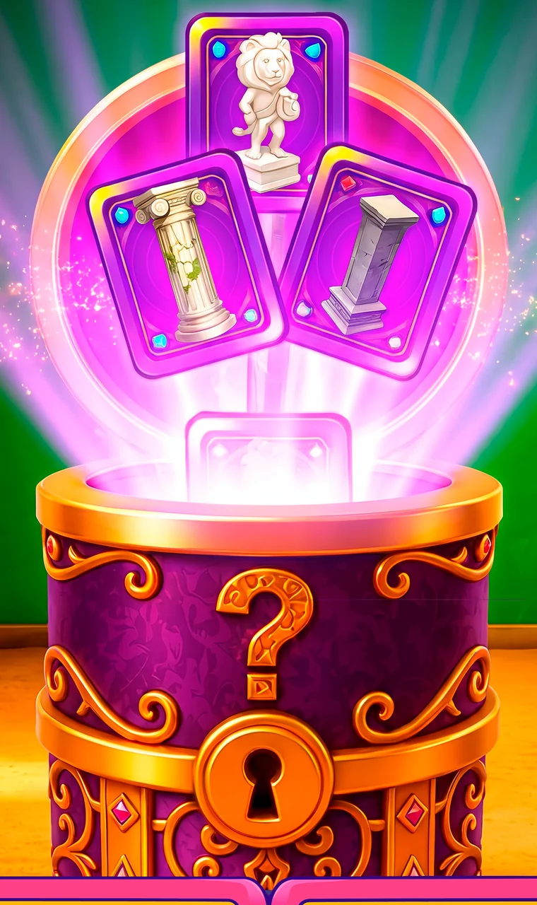 An ornate chest opening to reveal three furniture cards.