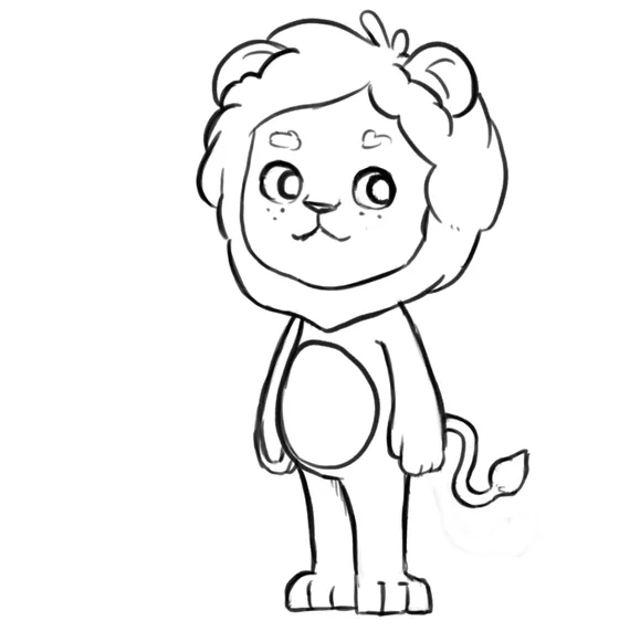 An early line drawing of Leo the lion.