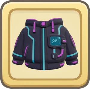 A black hoodie with cyan and magenta trim.